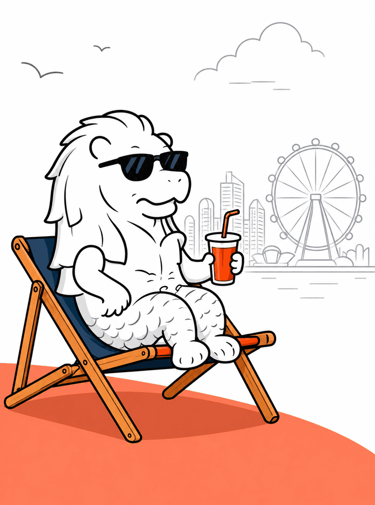 Merlion lounging in a deck chair